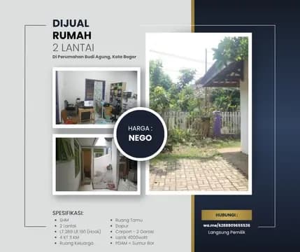 Dijual Rumah 2 Lantai di Perumahan Budi Agung, Kot 2